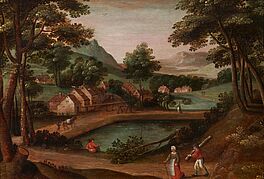 Jacob Grimmer - Gebirgslandschaft mit Personen am Fischteich, 73487-1, Van Ham Kunstauktionen