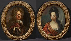 Deutsche Schule - Zwei Gemaelde Portraet Johann Wilhelm von der Pfalz im Harnisch  Portraet Anna Maria Luisa de Medici mit Diadem im Haar, 80576-1, Van Ham Kunstauktionen