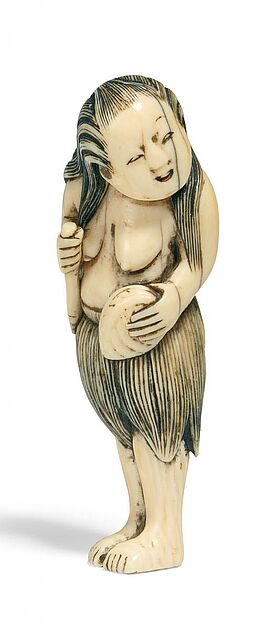 Netsuke Stehende Ama mit Kama-Sichel und Awabi-Schale, 66362-66, Van Ham Kunstauktionen